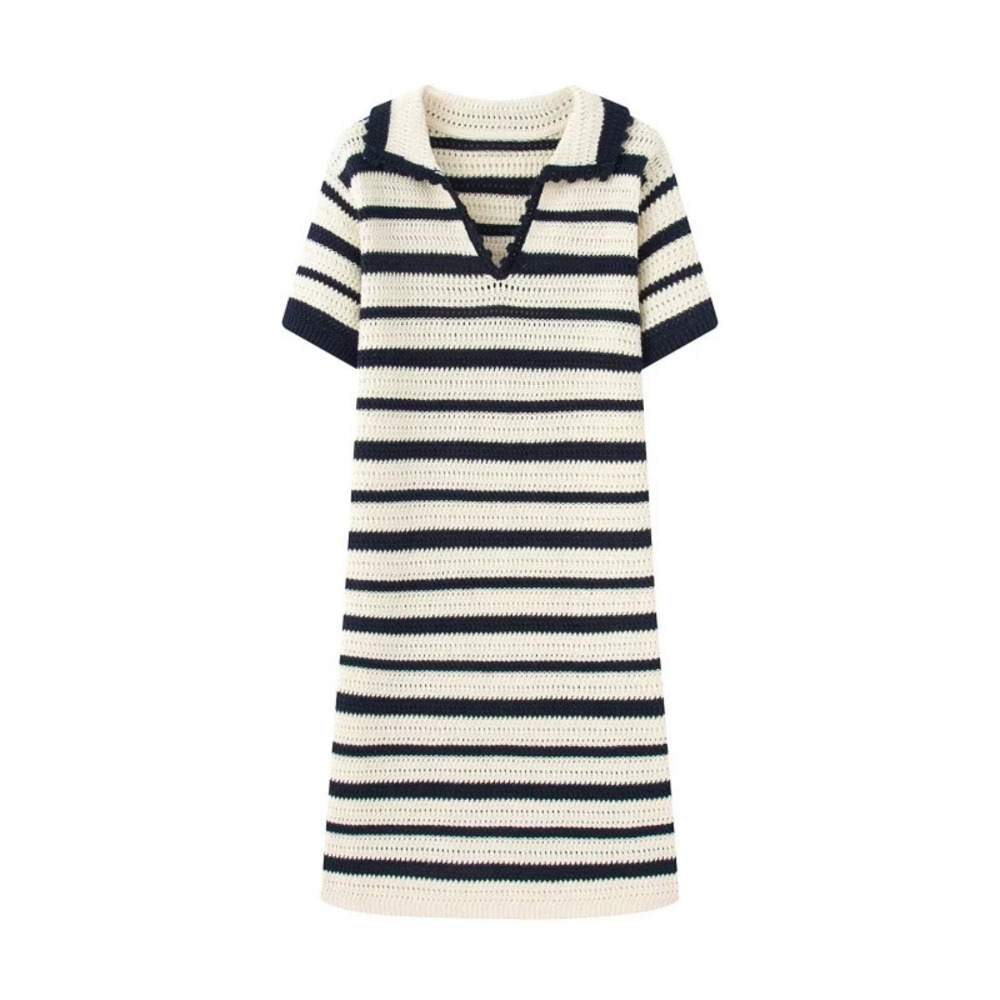 ZARA Summer Chic Simple Striped Knit Collared Dress